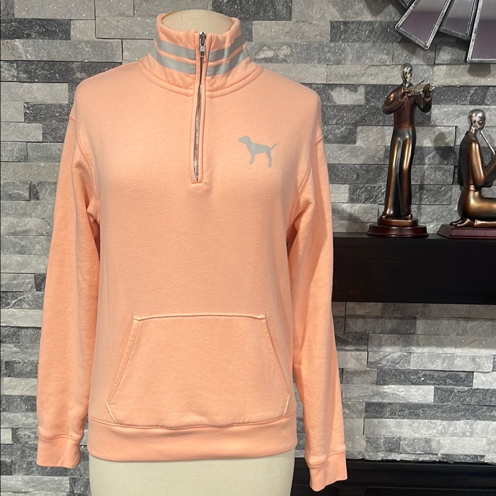 PINK Victoria's Secret Peach 1/4 Zip Dog Logo Pullover Sweatshirt Size XS